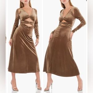Cala Ribbed Cutout Long Sleeve Velvet Midi Dress